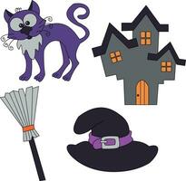 griffonnage Halloween clipart ensemble dans dessin animé style pour des gamins et adultes vecteur