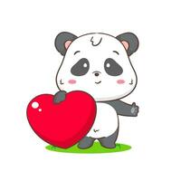 mignonne Panda avec gros l'amour cœur. adorable kawaii animal concept conception. plat dessin animé personnage. isolé blanc Contexte. vecteur art illustration