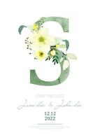 vert aquarelle de alphabet s décoré avec Jaune bouquet vecteur