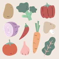 légume collection. illustration de des légumes et fruit. main tiré dans pastel couleurs vecteur