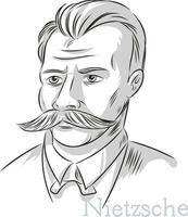 nietzsche philosophe main tiré ligne art portrait illustration vecteur