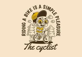 le cycliste, équitation une bicyclette est une Facile plaisir. rétro illustration de une garçon équitation vélo, pin des arbres vecteur