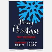 Noël fête fête affiche ou bannière avec gros flocon de neige sur le Contexte à inviter le copains et famille à célébrer hiver vacances dans de fête et Noël ambiance. vecteur