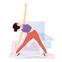 Triangle pose, utthita trikonasana femme pratiquant Triangle yoga exercice vecteur