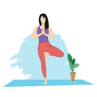 fille Faire arbre pose, vrksasana yoga, pratiquant yoga exercice vecteur