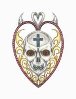 bijoux conception art ancien mélanger fantaisie cœur crâne pendentif main dessin et La peinture faire graphique vecteur. vecteur