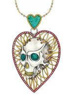 bijoux conception fantaisie surréaliste cœur crâne pendentif main dessin et La peinture faire graphique vecteur. vecteur