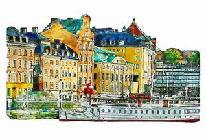 Stockholm Suède aquarelle main tiré illustration isolé sur blanc Contexte vecteur