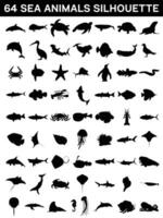 collection de mer animaux silhouettes, isolé sur blanc Contexte vecteur