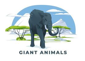 une seul l'éléphant en marchant à travers le savane paysage. une géant africain sauvage animal. vecteur plat illustration