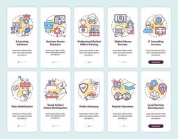 écran de page d'application mobile d'intégration de développement communautaire avec ensemble de concepts. Procédure pas à pas pour le changement social Instructions graphiques en 5 étapes. modèle vectoriel ui, ux, gui avec des illustrations en couleurs linéaires