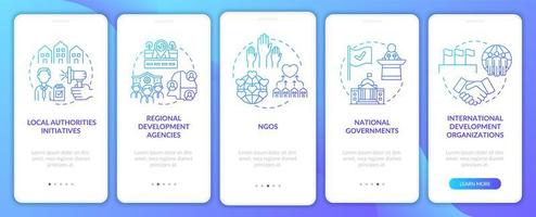 programmes de progression de l'unité sociale intégrant l'écran de la page de l'application mobile avec des concepts. instructions graphiques en 5 étapes pour les agences régionales. modèle vectoriel ui, ux, gui avec des illustrations en couleurs linéaires