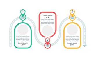 objectifs à long terme atteignant le modèle d'infographie vectorielle. éléments de conception de présentation de feuille de route avec espace de texte. visualisation des données en 3 étapes. chronologie du processus. disposition du flux de travail avec espace de copie vecteur