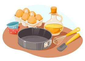 des produits et cuisine outils pour cuisine cuisson recettes. cuisson ingrédients. dessin animé vecteur illustration