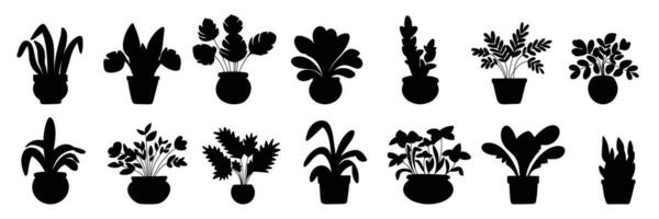 collection de plantes d'intérieur silhouette. vecteur illustration.