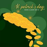 coloré Saint patrick journée modèle d'or pièces de monnaie sur pot vecteur