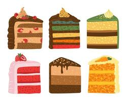ensemble de anniversaire gâteau tranche, framboise et fraise mousse Gâteaux autocollant collection vecteur illustration. content anniversaire fête vecteur éléments