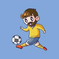 homme avec Jaune Jersey en jouant football. garçon en jouant football vecteur illustration. une homme en jouant Football illustration. football illustration. barbu homme en jouant football.