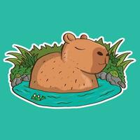 mignonne en train de dormir capybara sur le l'eau dessin animé illustration. mignonne capybaras isolé. vecteur graphique.