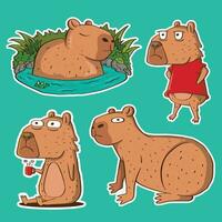 ensemble de dessin animé illustration de capibara. capybara autocollant ensemble illustration. capybara mascotte. capybara autocollants ensemble. vecteur