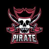 pirate rebelle mascotte gaming logo roi océan chapeau noir et épée vecteur