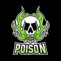 modèle de conception de logo de jeu de mascotte toxique de poison de crâne avec le feu vert vecteur