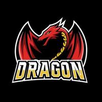 modèle de logo esport sport mascotte dragon mouche rouge en colère vecteur