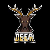 modèle de logo esport sport cerf en colère avec longue corne vecteur