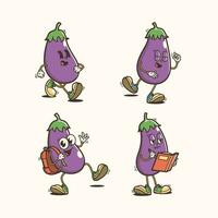 ensemble de traditionnel aubergine dessin animé illustration avec varié pose et expressions vecteur