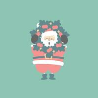 joyeux Noël et content Nouveau année avec mignonne Père Noël claus et couronne dans le hiver saison vert arrière-plan, plat vecteur illustration dessin animé personnage costume conception