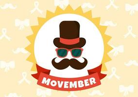 movember temps vecteur illustration avec moustache et ruban pour Pour des hommes santé conscience mois dans plat dessin animé main tiré Contexte modèles