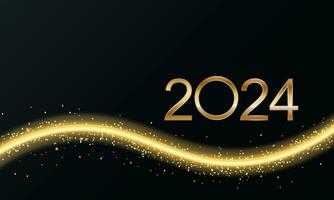 2024 étincelant Nouveau année carte, de fête pétillant or arrière-plan, horizontal bannière vecteur
