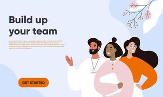 bannière web de team building avec un groupe de personnes. illustration vectorielle plane. vecteur
