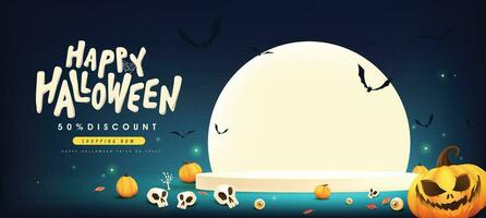 content Halloween vente bannière lune nuit scène avec produit afficher et copie espace vecteur