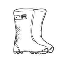 bottes en caoutchouc isolés sur fond blanc. chaussures d'automne pour marcher dans les flaques. bottes résistantes à l'eau. bottes d'un jardinier pour travailler dans le jardin. illustration vectorielle dans le style doodle vecteur