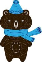 une dessin animé ours portant une bleu chapeau et écharpe vecteur