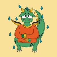 marrant fantaisie personnage dragon dans le pluie. isolé sur blanc Contexte. vecteur dessin animé coloré Icônes.