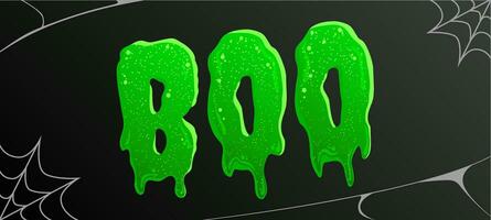 Halloween terrifiant foncé bannière avec huer mot, vert liquide caractères, zombi mucus éclaboussure, vecteur art.