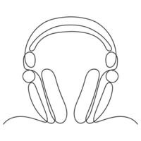 un ligne style sans fil la musique dj écouteurs. écouteurs plat icône. continu ligne dessin. gadget pour écoute à musique.casque, musicien équipement. vecteur isolé. icône, emblème, Vêtements impression