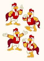 dessin animé coq sport mascotte avec 4 pose vecteur