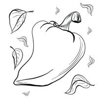 paprika, cloche poivre avec feuilles griffonnage dessin vecteur illustration