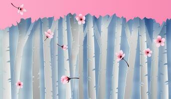 illustration de forêt vue scène coloré épanouissement Cerise arbre.graphique pour Sakura fleurs endroit pour votre texte Contexte. printemps ou l'automne saison avec Cerise fleurs.papier Couper et artisanat.vecteur vecteur
