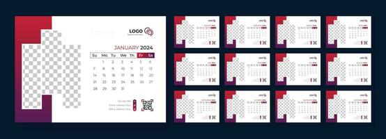 bureau calendrier modèle 2024, modèle pour annuel calendrier 2024, bureau calendrier calendrier dans une minimaliste style vecteur