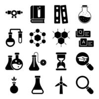 pack d'icônes de glyphes de science et d'expérimentation vecteur