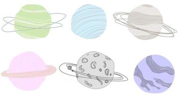 planètes de griffonnages pastel mignons, jeu de lignes isolées de l'espace dessinés à la main illustrations vectorielles croquis pour un tatouage vecteur