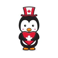 personnage de pingouin mignon a célébré la fête du canada cartoon vector icon illustration