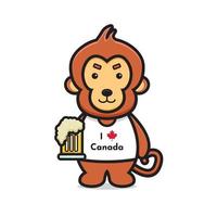 personnage de singe mignon a célébré l'icône de vecteur de dessin animé de la fête du canada illustration