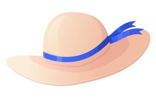 chapeau de paille avec ruban bleu. vacances d'été, voyage, concept de tenue tropicale. illustration vectorielle stock isolée sur fond blanc dans un style cartoon plat vecteur