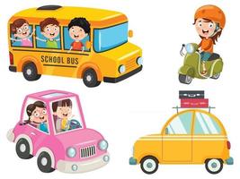 enfants utilisant le bus, la moto et la voiture vecteur
