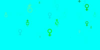 toile de fond de vecteur bleu clair, vert avec les symboles de puissance de la femme.